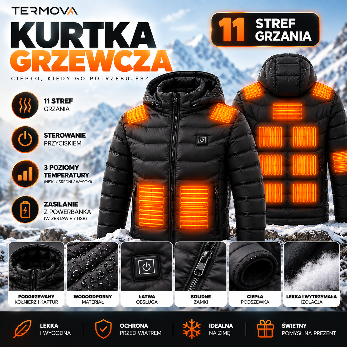 Kurtka grzewcza TERMOVA – 11 stref ciepła